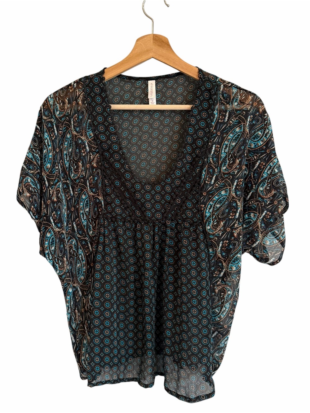 Xhilaration Womens Sheer Boho Top Size M Whimsigoth Peasant Fairy Y2K Flowy